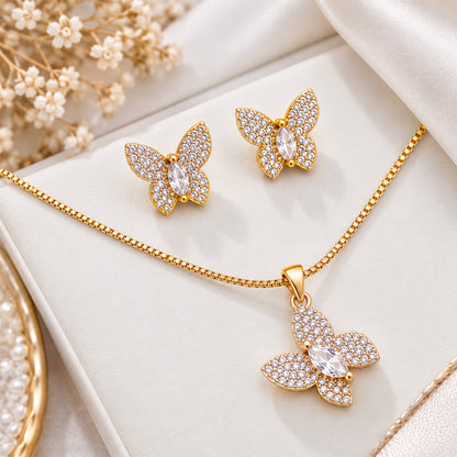 Dual Tone Butterfly AD Stone Pendant Set for Girls & Women's