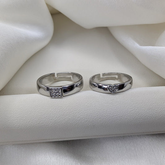 Classic Sparkling Accents Silver-Tone Couple Ring Set