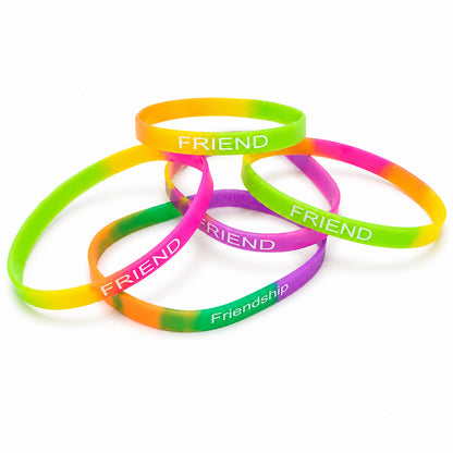 5pcs Multicolor Silicone Friendship Wristbands for Kids & Teens