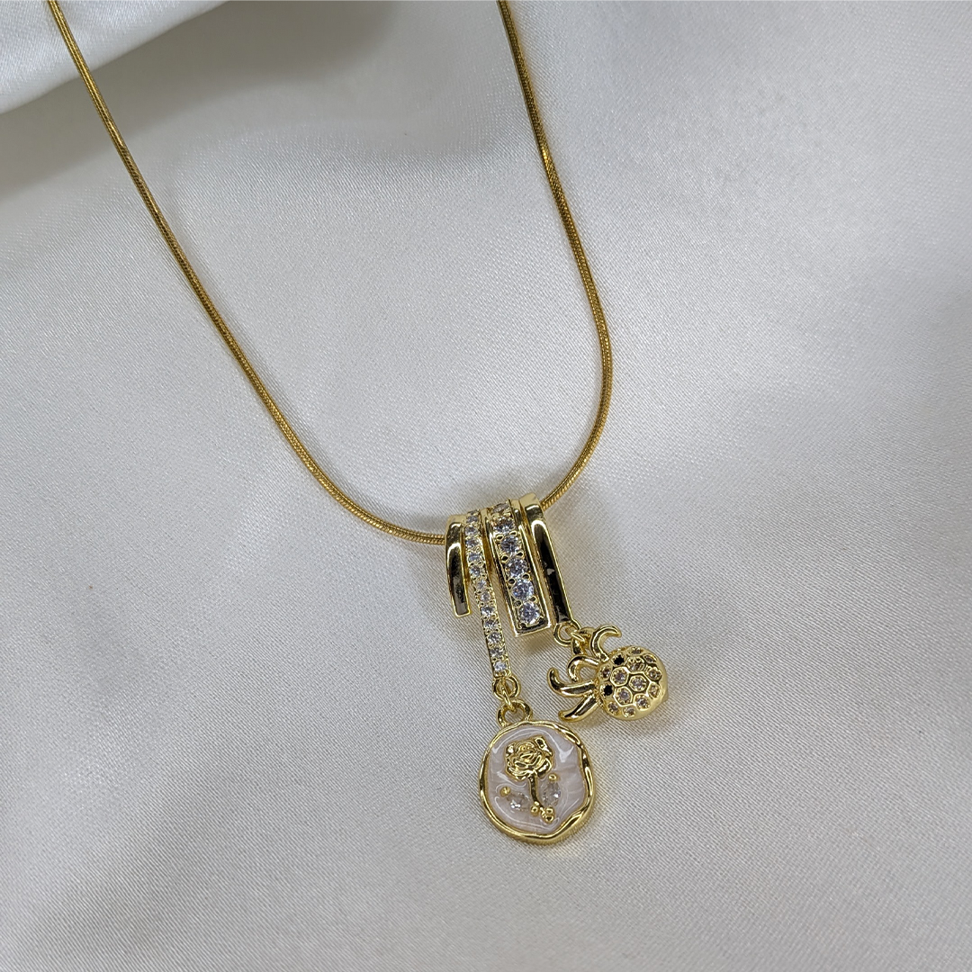 Gold Plated Crystal Barrel & Charm Pendant For Girls & Women