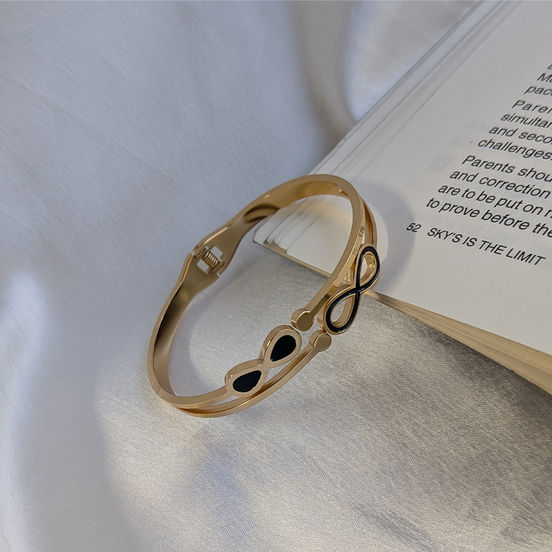 Gold Plated Dual Layer Black Infinity Charm Bracelet For Girls & Women