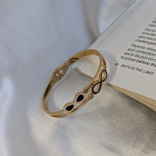 Gold Plated Dual Layer Black Infinity Charm Bracelet For Girls & Women