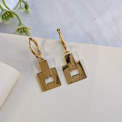 Gold Tone Brand Inspired Square Lock Drop Earrings for Girls & Women