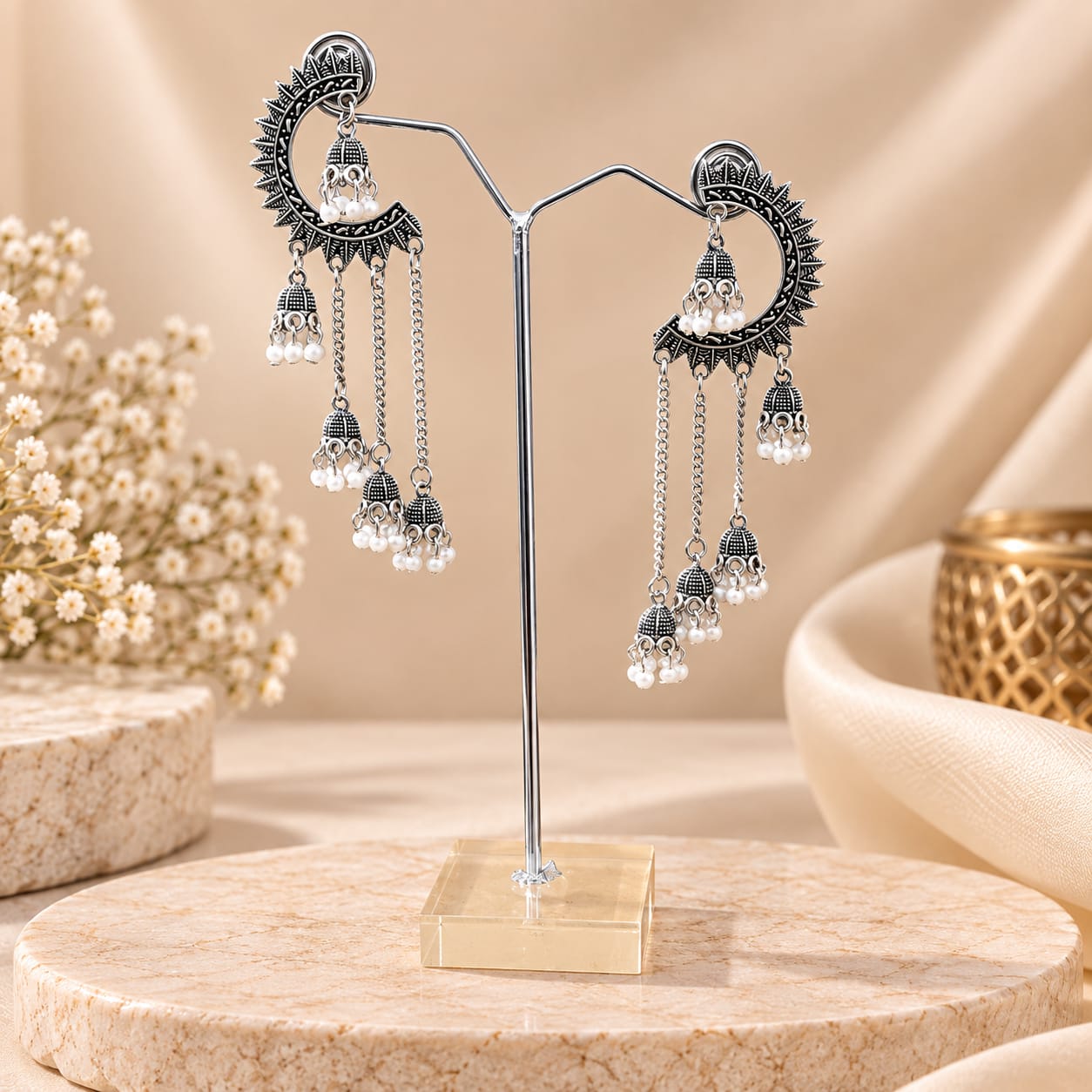 Oxidized Crescent Shaped Earrings for Girls & Women's