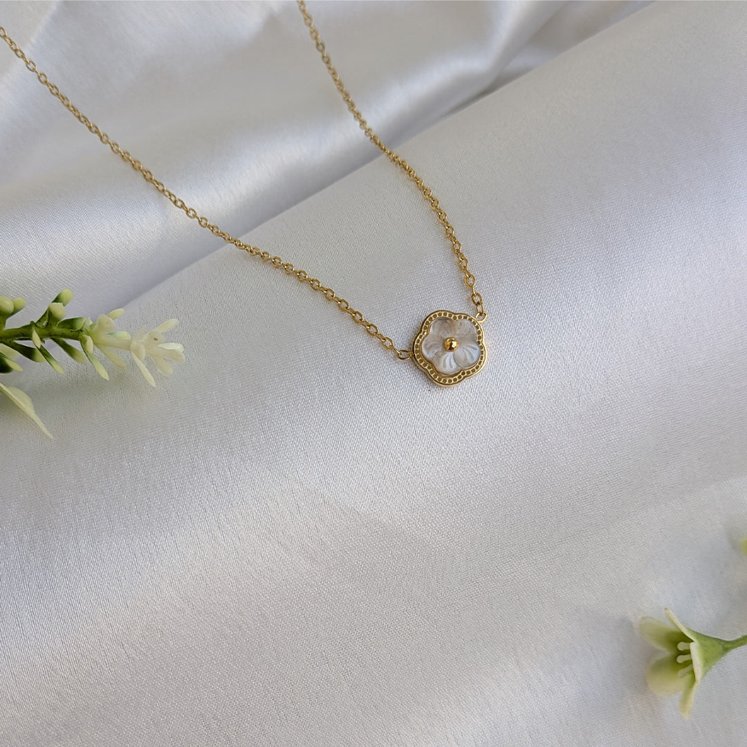 Gold Plated White Flower Charm Pendant for Girls & Women