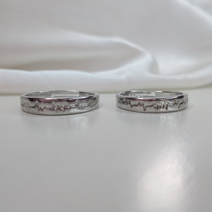 Heart Beat Pattern Couple Ring Set