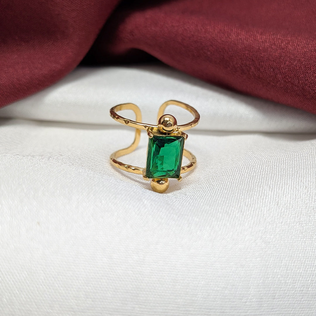 Gold Plated Adjustable Crystal Ring for Women & Girls (Anti Tarnish)