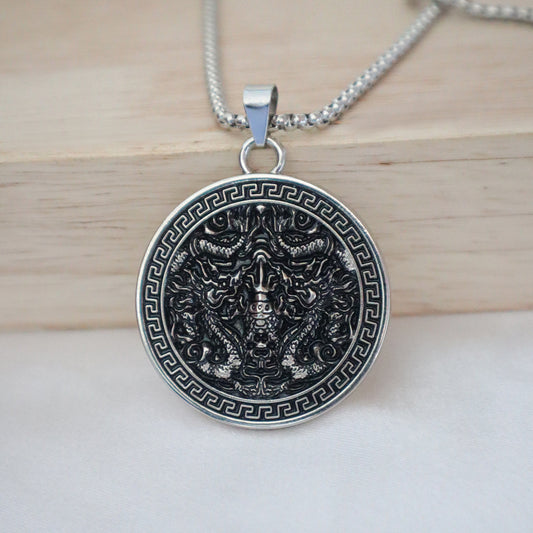 Mythic Dragon Round Pendant for Men