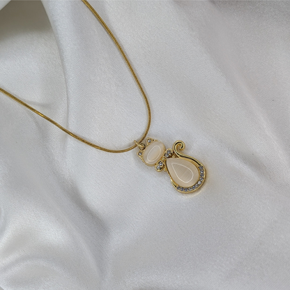 Gold Finish Crystal & Stone Kitty Charm Pendant for Women