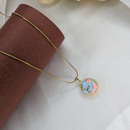 Gold Tone Openable Round Enamel Floral Pendant For Girls & Women