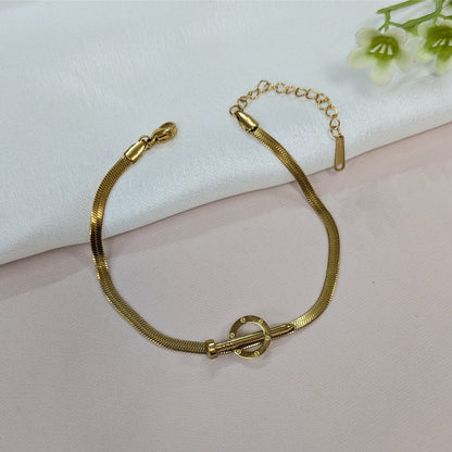 Gold Finish Round Toggle & Nail Embedded Designer Snake Chain Bracelet For Girls & Women (Anti-Tarnish)