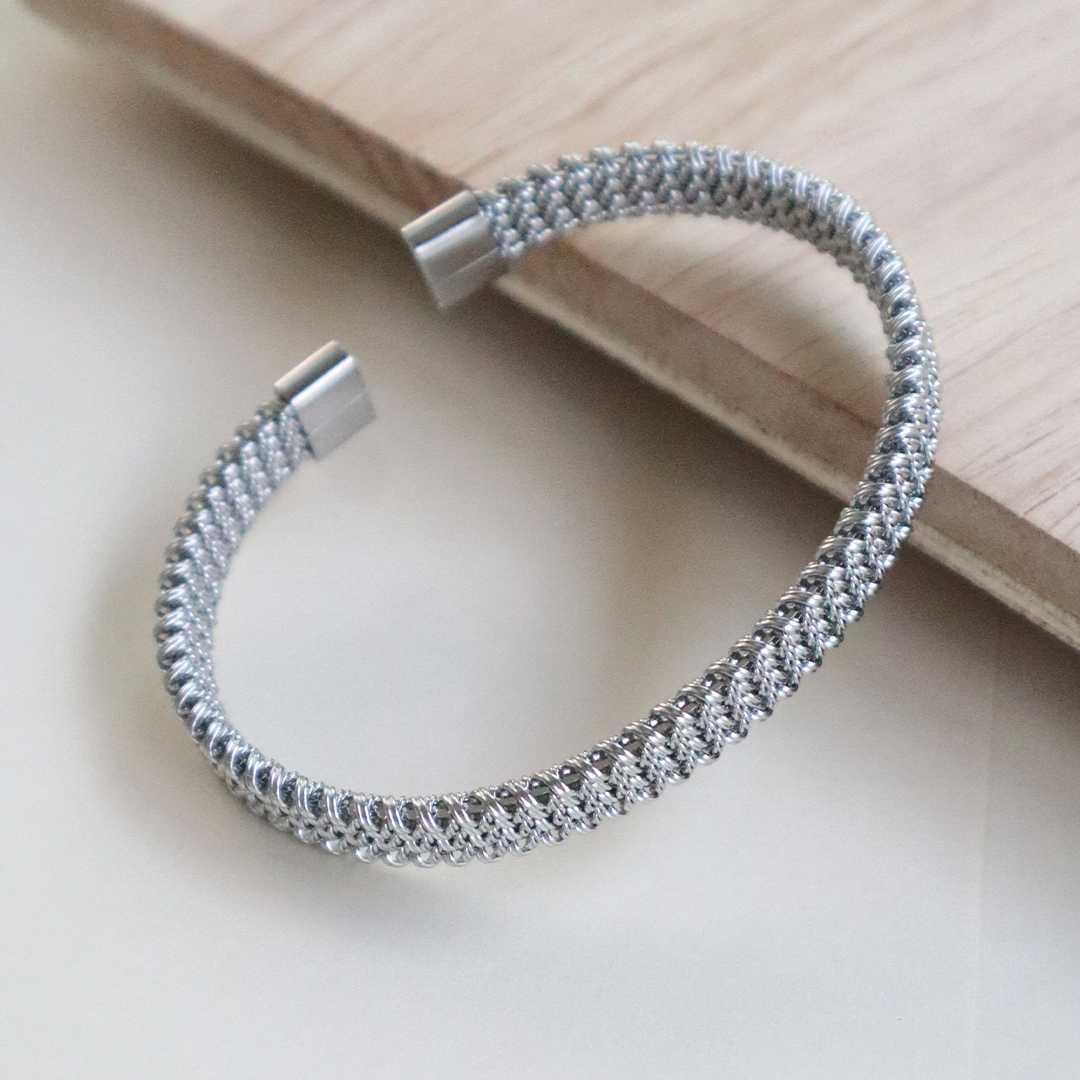 Mesh Braided Silver Finish Men's Bracelet