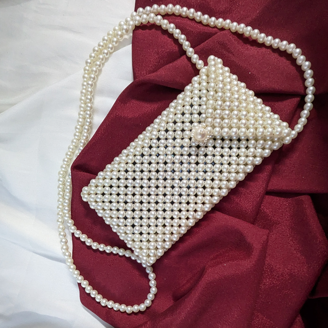 Stylish Pearl Embellished Accessories Bag