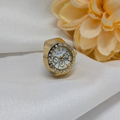 Elegant Round Quartz Finger Watch with American Diamond for Men & Women