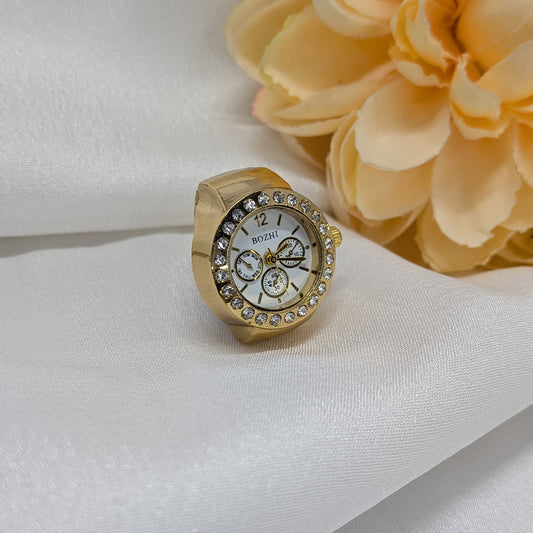 Elegant Round Quartz Finger Watch with American Diamond for Men & Women
