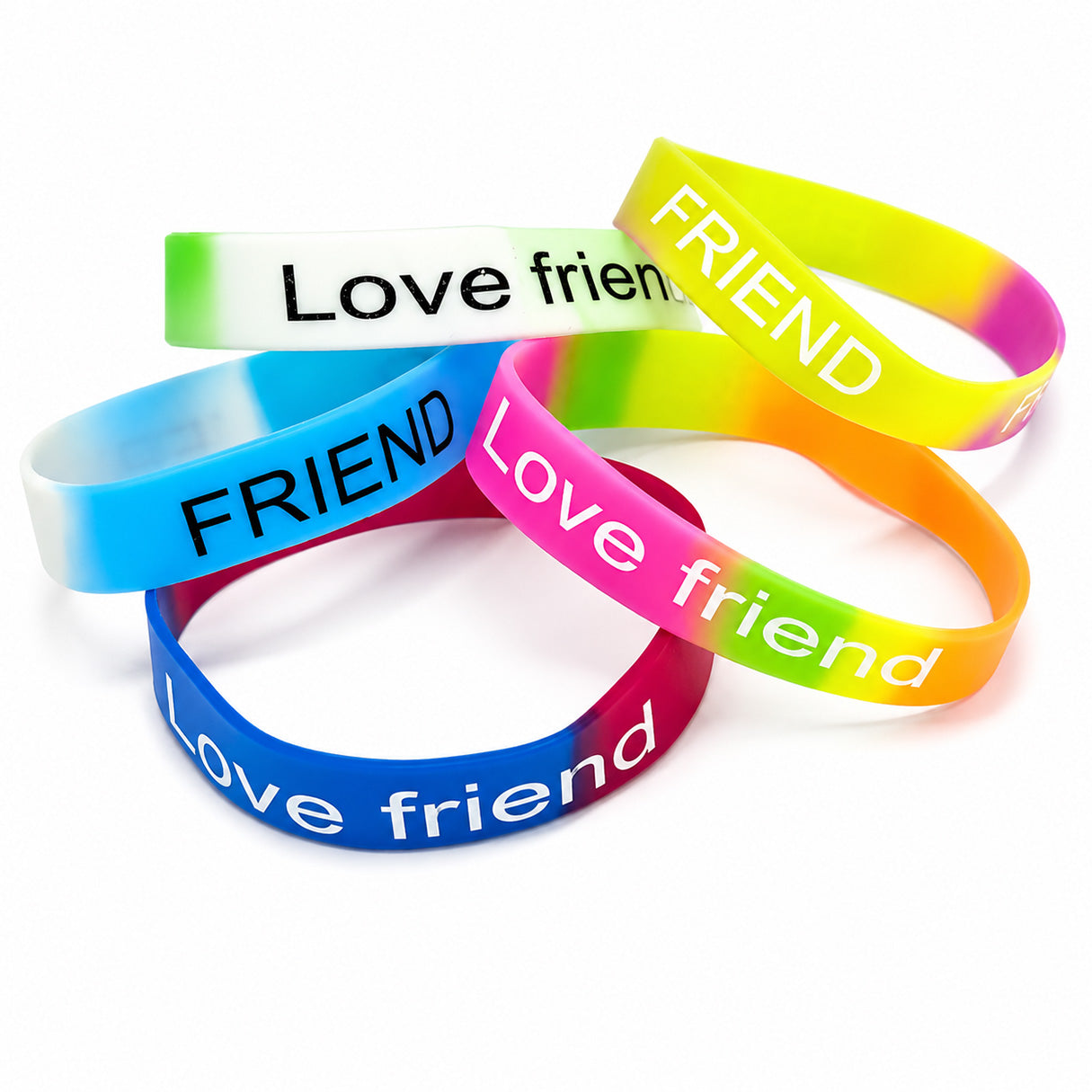 5pcs Rainbow Silicone Friendship Bracelets | Printed Rubber Wristbands