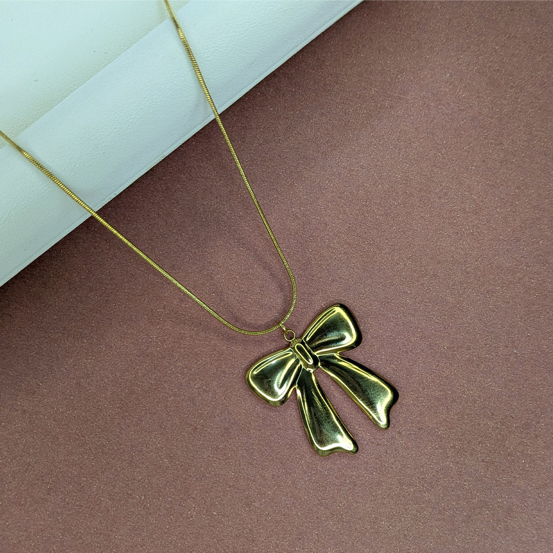 Gold Finish Bow Tie Knot Pendant For Girls & Women