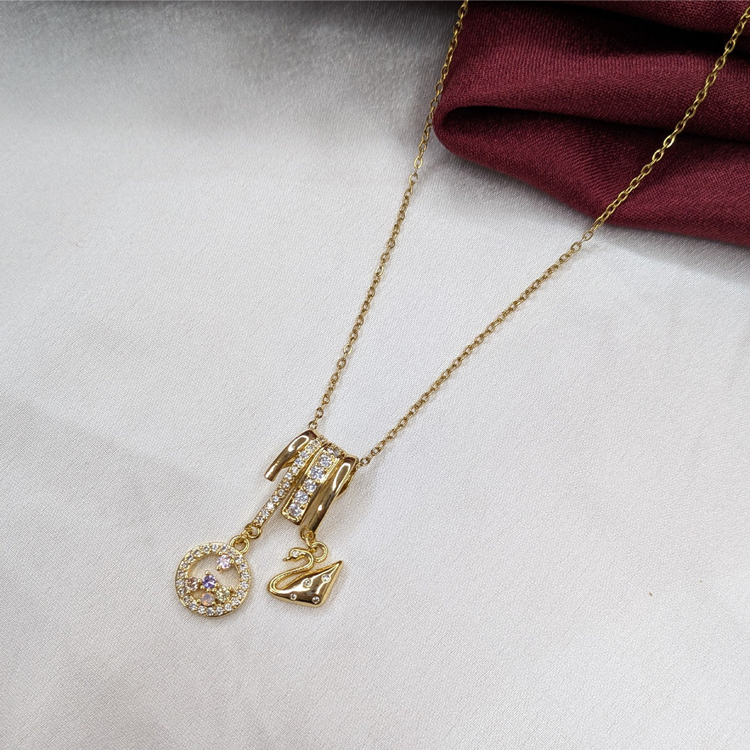 Gold Finish AD Stone Circular Charm Layered Pendant for Girls & Women