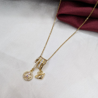 Gold Finish AD Stone Circular Charm Layered Pendant for Girls & Women