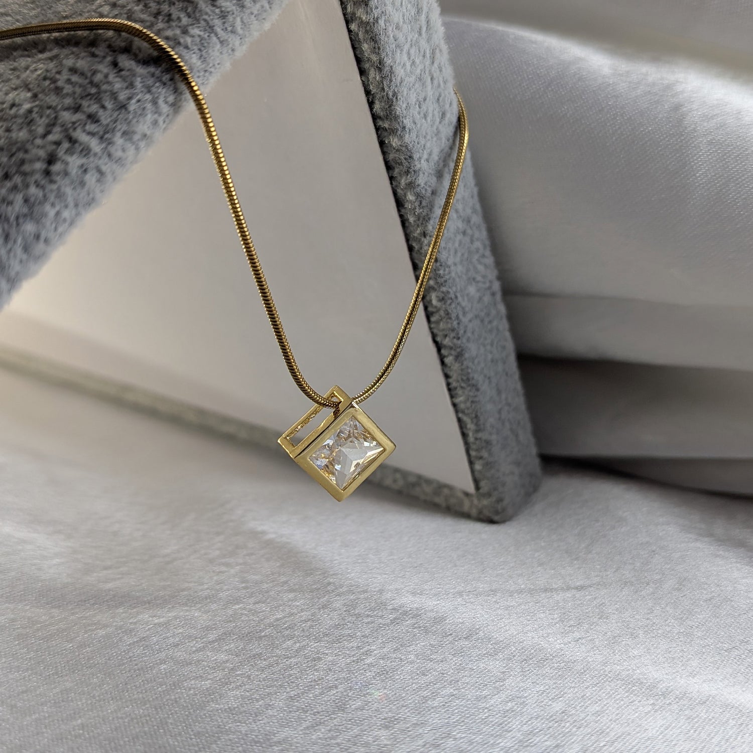 Geometric Design AD Stone Pendant Necklace for Women & Girls