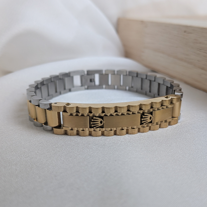 Rolex Brand Inspired Luxe Chain Stainless Steel Bracelet With Clasp For Men