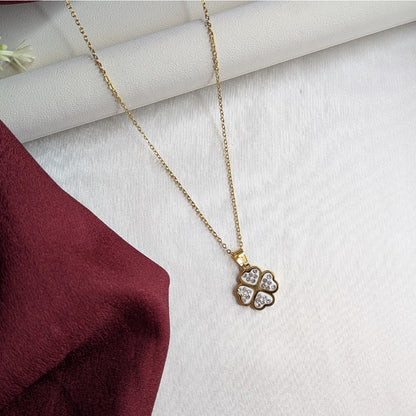 18k Gold Finish Clover Pendant With Crystal Hearts For Girls & Women