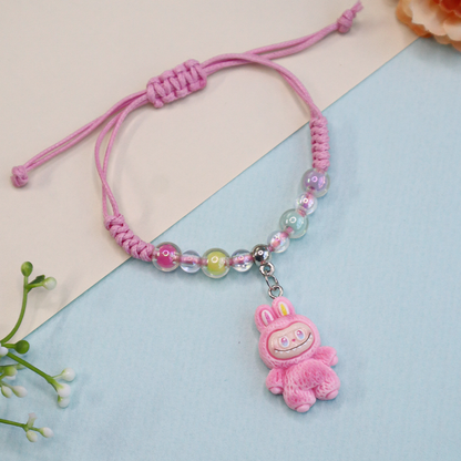Labubu Bunny Kids Beaded Bracelet with Adjustable Strap