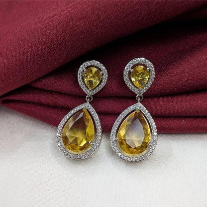 Layered Teardrop Faceted Stone Earrings with Sparkling AD Stone Frame