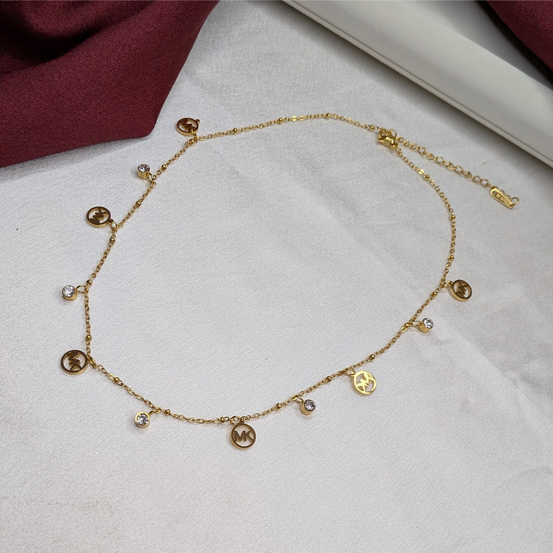 18K Gold Finish MK Charm Pendant with AD Stone for Girls & Women
