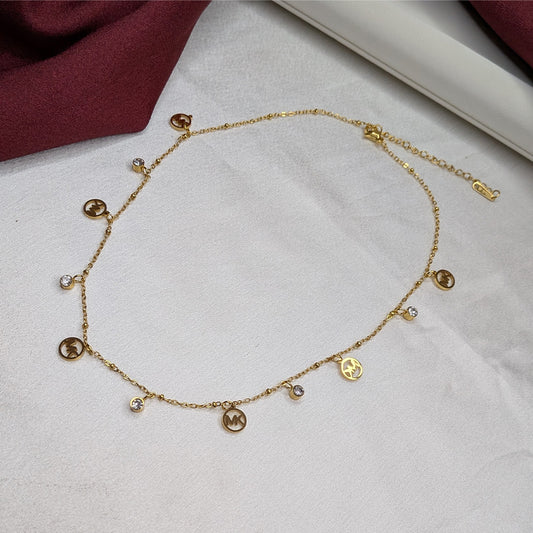 18K Gold Finish MK Charm Pendant with AD Stone for Girls & Women