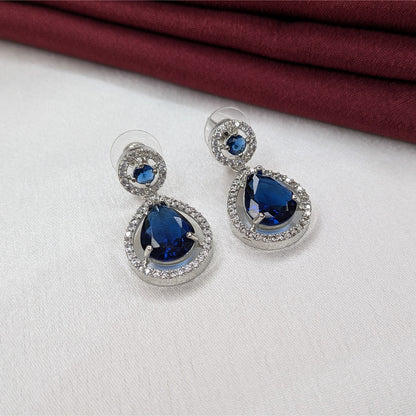 Silver Finish Teardrop AD Stone Drop Earrings for Girls & Women