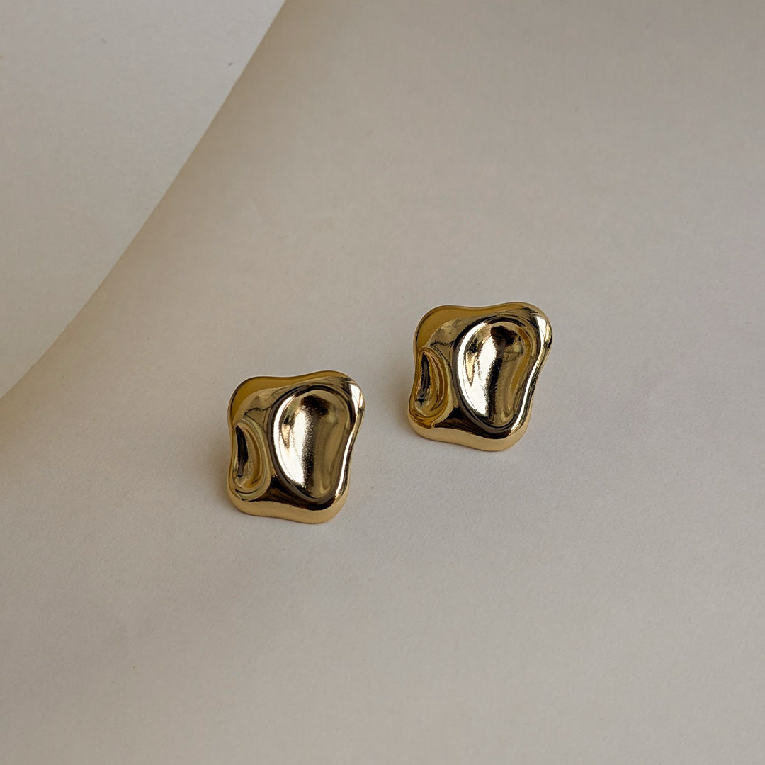 Gold Finish Irregular Abstract Stud Earrings For Girls & Women (Anti Tarnish)