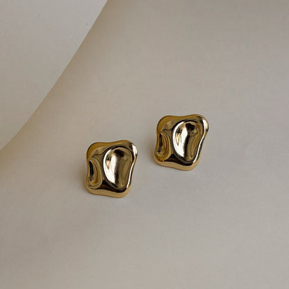Gold Finish Irregular Abstract Stud Earrings For Girls & Women (Anti Tarnish)