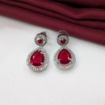 Silver Finish Teardrop AD Stone Drop Earrings for Girls & Women