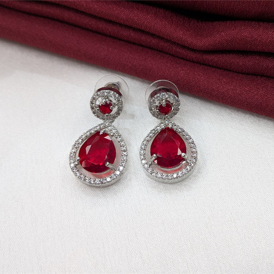 Silver Finish Teardrop AD Stone Drop Earrings for Girls & Women