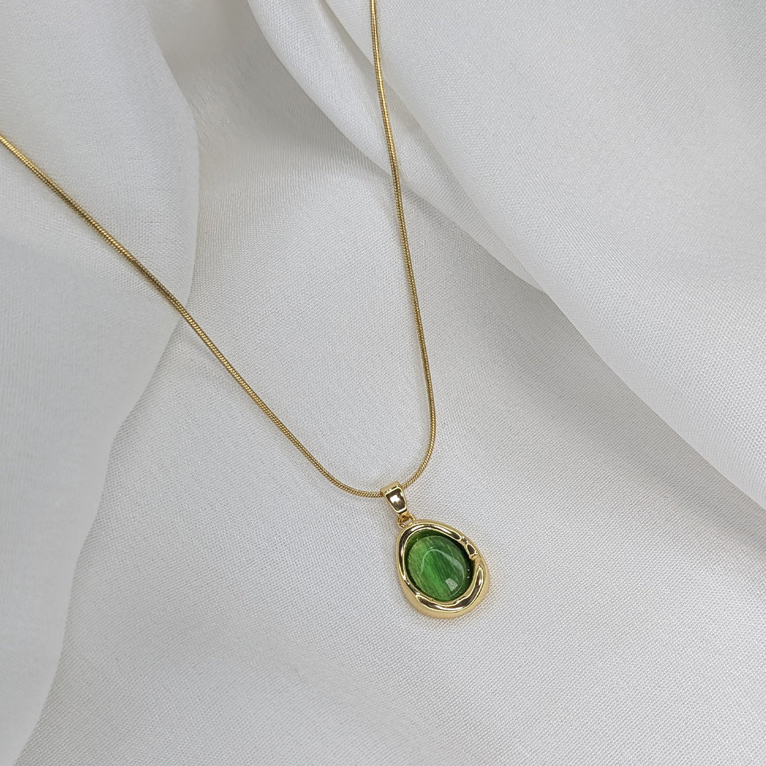 Gold Finish Green Oval Center Crystal Pendant For Girls & Women