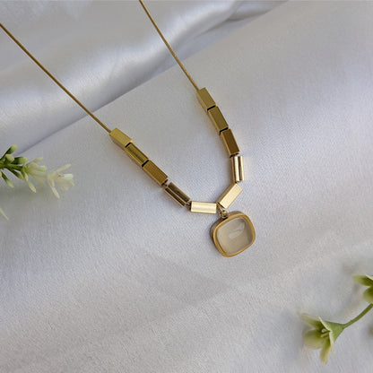 Gold Plated Square Grey Stone Geometric Pendant For Girls & Women