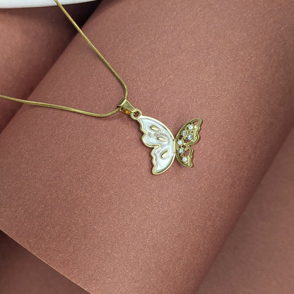 Gold Plated Mother of Pearl & ADStone Butterfly Charm Pendant For Girls & Women