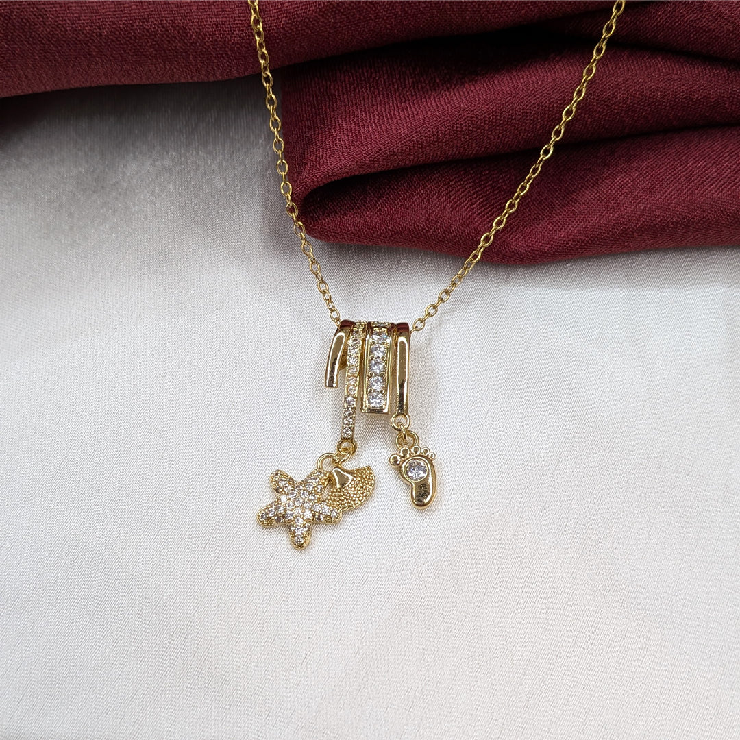 Gold Finish AD Stone Star Charm Layered Pendant for Girls & Women
