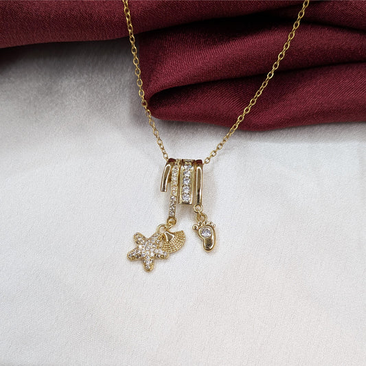 Gold Finish AD Stone Star Charm Layered Pendant for Girls & Women