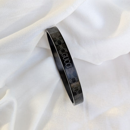 Black Gucci Brand Inspired Intricately Engraved Geometric Design Stainless Steel Bracelet For Men