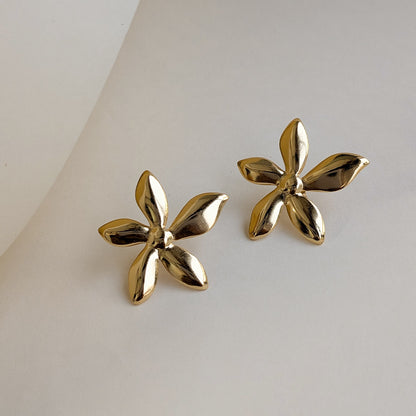 Gold Plated Five Petal Flower Stud Earrings For Girls & Women (Anti Tarnish)