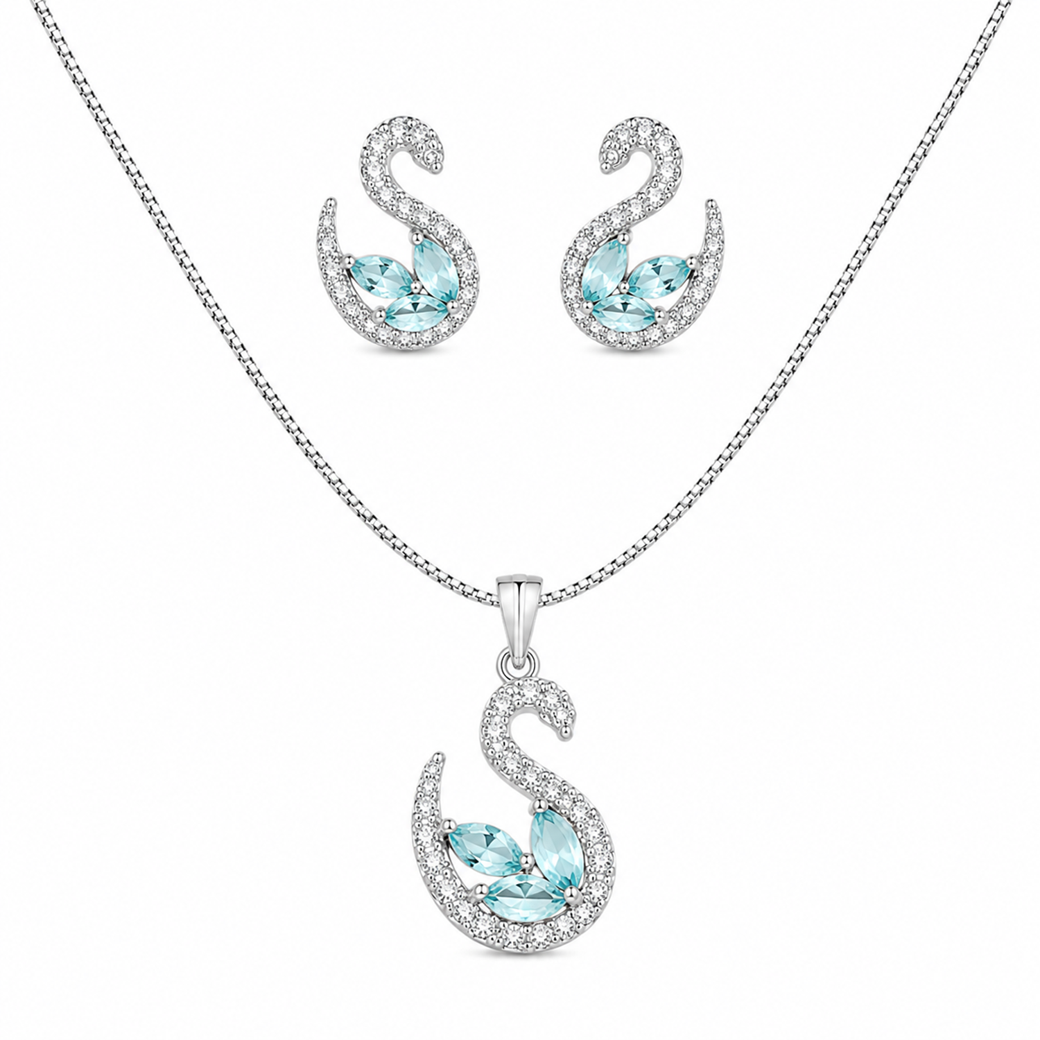 Swan AD Stone Rhodium Finish Pendant Set for Girls & Women's