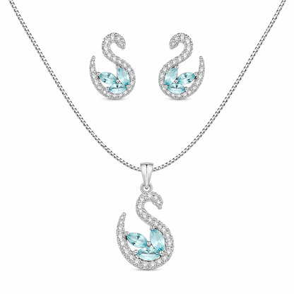 Swan AD Stone Rhodium Finish Pendant Set for Girls & Women's