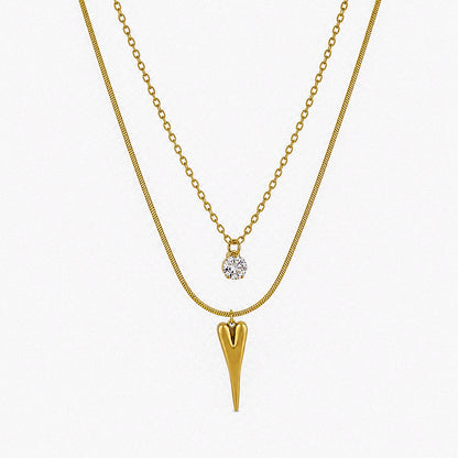 V Shaped Bar & Crystal Stone Dual Layered Pendant For Girls & Women's