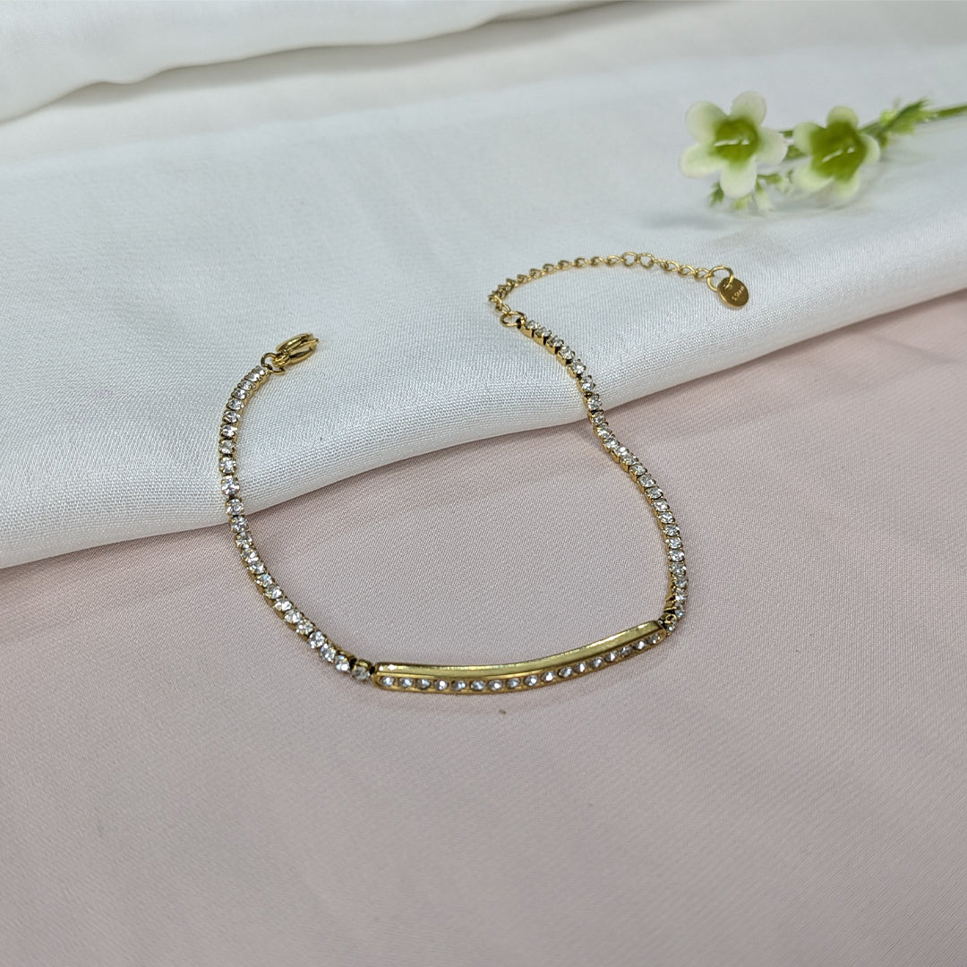 Stylish Gold Finish AD Cubic Zirconia Chain Bracelet For Girls & Women (Anti-Tarnish)