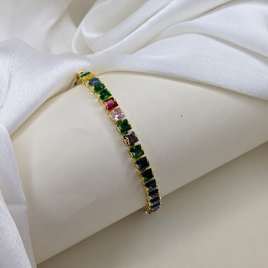 Rainbow Gemstone Square Crystal Tennis Bracelet for Women & Girls
