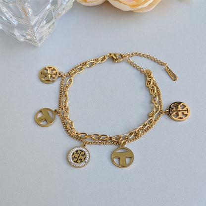 Gold Plated Dual Layer Logo Charm Bracelet For Girls & Women