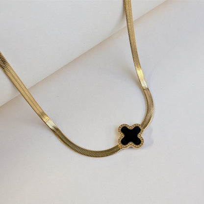 Elegant Black Enamel Four-Leaf Clover Pendant Necklace For Girls & Women