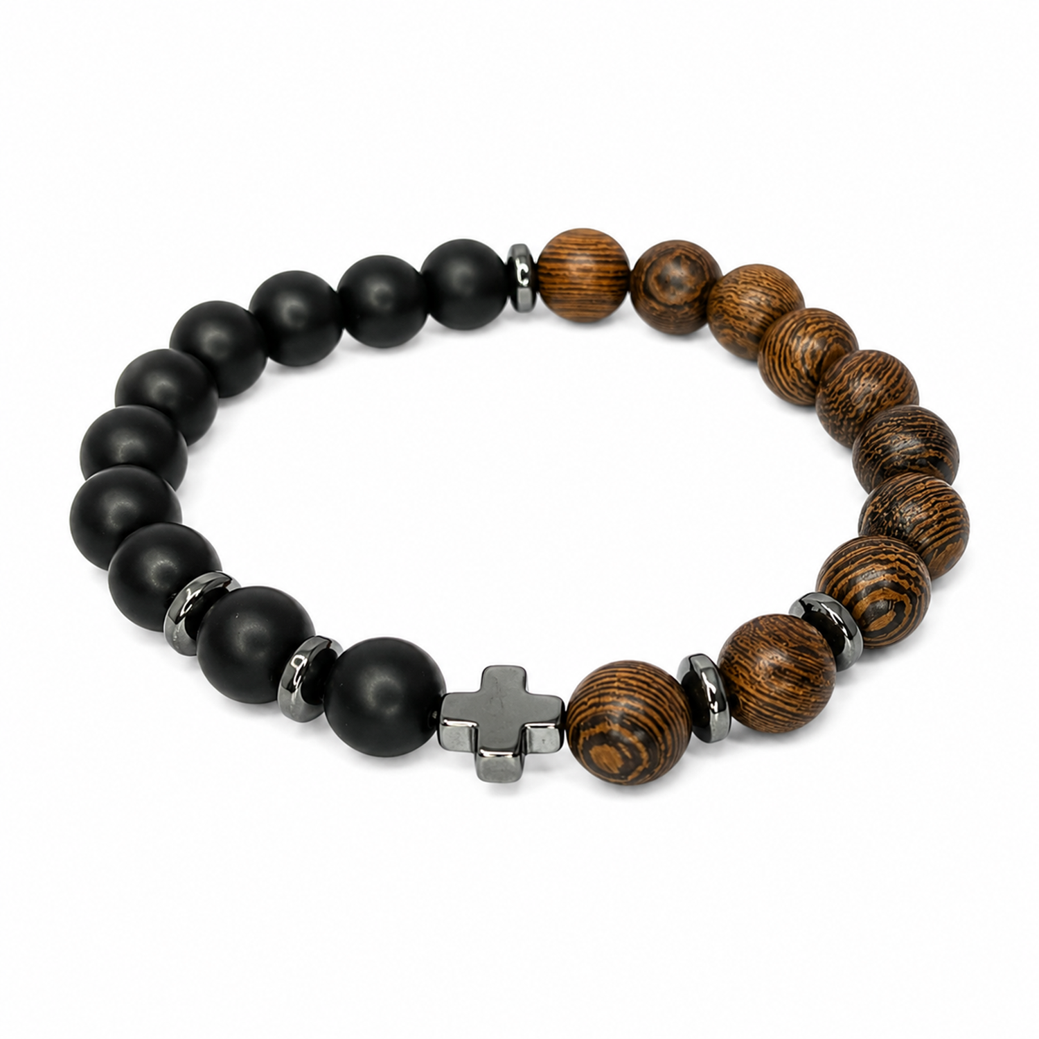Wooden & Matte Onyx Bead Bracelet for Men & Boys